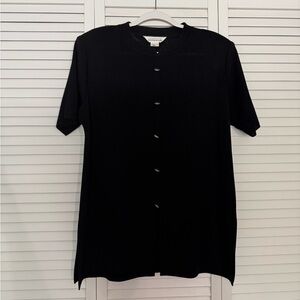 Misook Black Knit Tunic Top Button Front Short Sleeve Sz XL